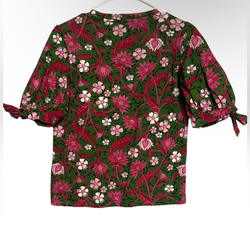 Zara blouse floral tie sleeve color:green/pink Size:S - Picture 3 of 8